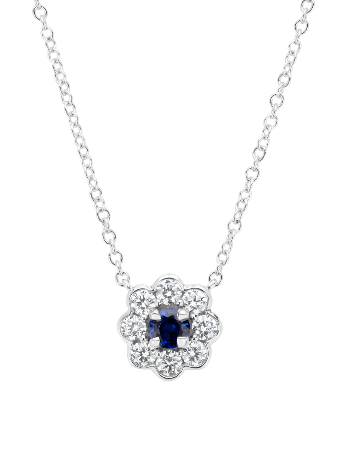 Witgouden collier, 0.32 ct blauwe saffier, Majestic