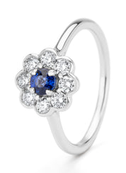 Witgouden ring, 0.33 ct blauwe saffier, Majestic