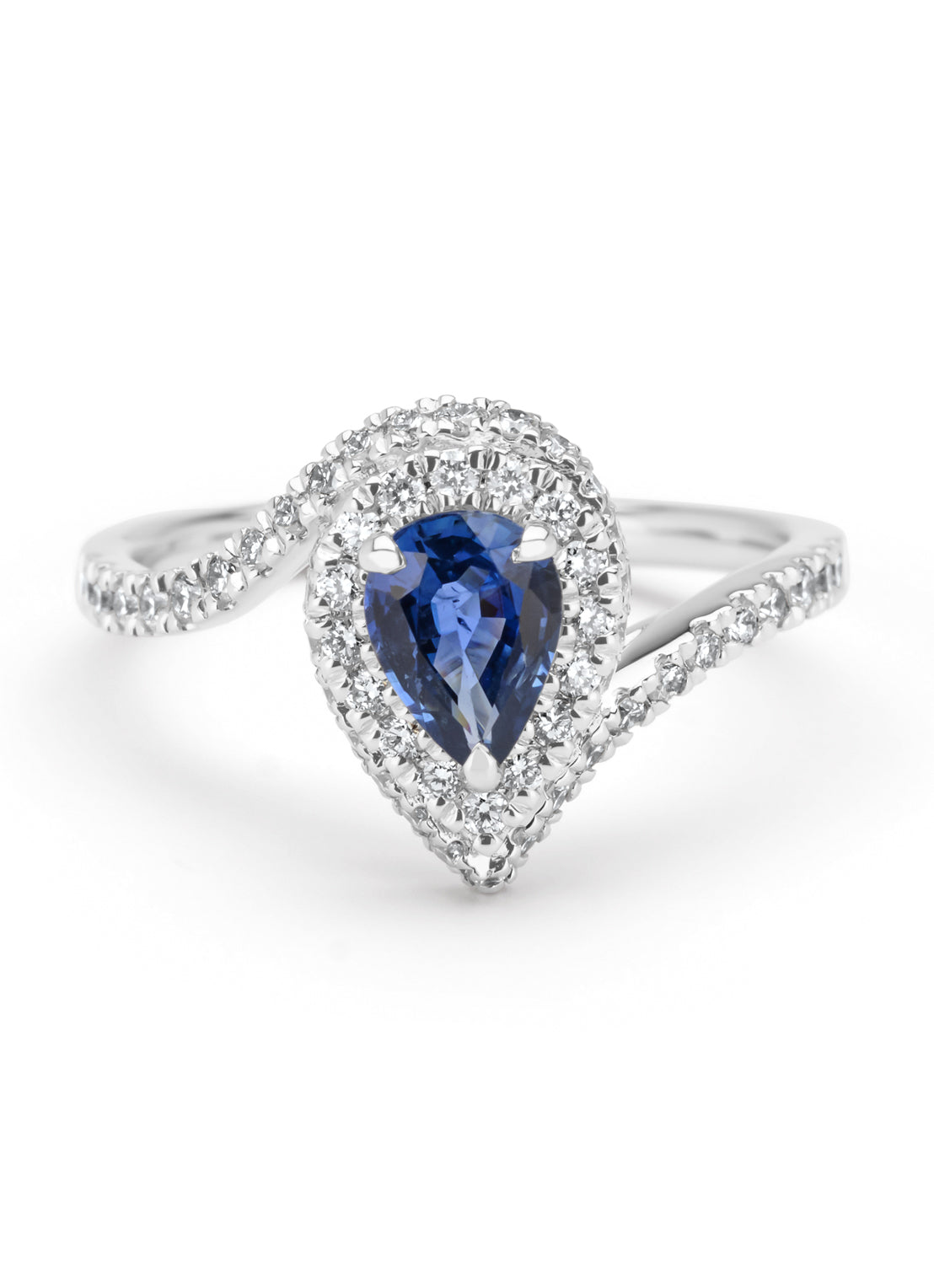 Witgouden ring, 0.86 ct blauwe saffier, Majestic