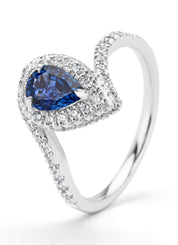 Witgouden ring, 0.86 ct blauwe saffier, Majestic