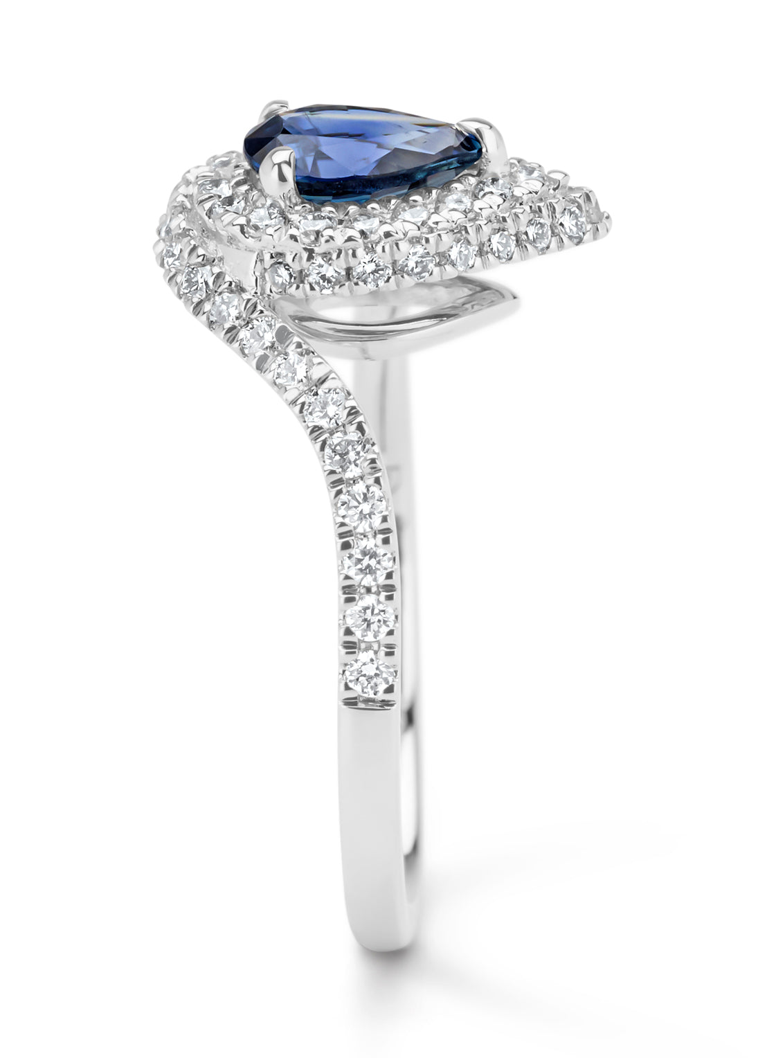 Witgouden ring, 0.86 ct blauwe saffier, Majestic