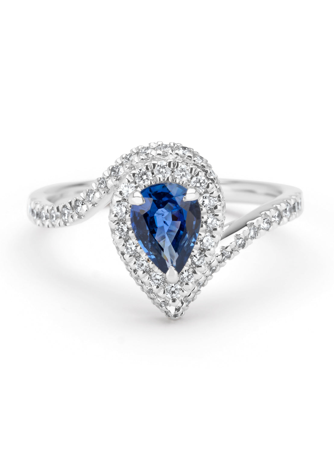 Witgouden ring, 0.86 ct blauwe saffier, Majestic