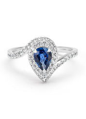 Witgouden ring, 0.86 ct blauwe saffier, Majestic