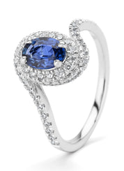 White gold ring, 0.90 CT Blue Saffier, Majestic