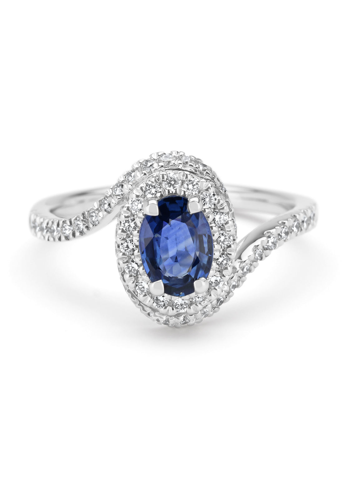 White gold ring, 0.90 CT Blue Saffier, Majestic