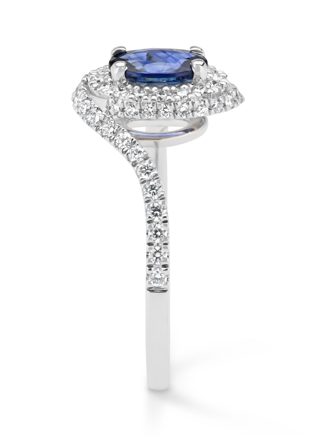 White gold ring, 0.90 CT Blue Saffier, Majestic