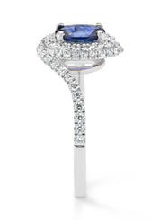 White gold ring, 0.90 CT Blue Saffier, Majestic