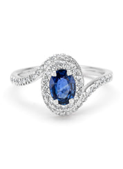 Witgouden ring, 0.90 ct blauwe saffier, Majestic