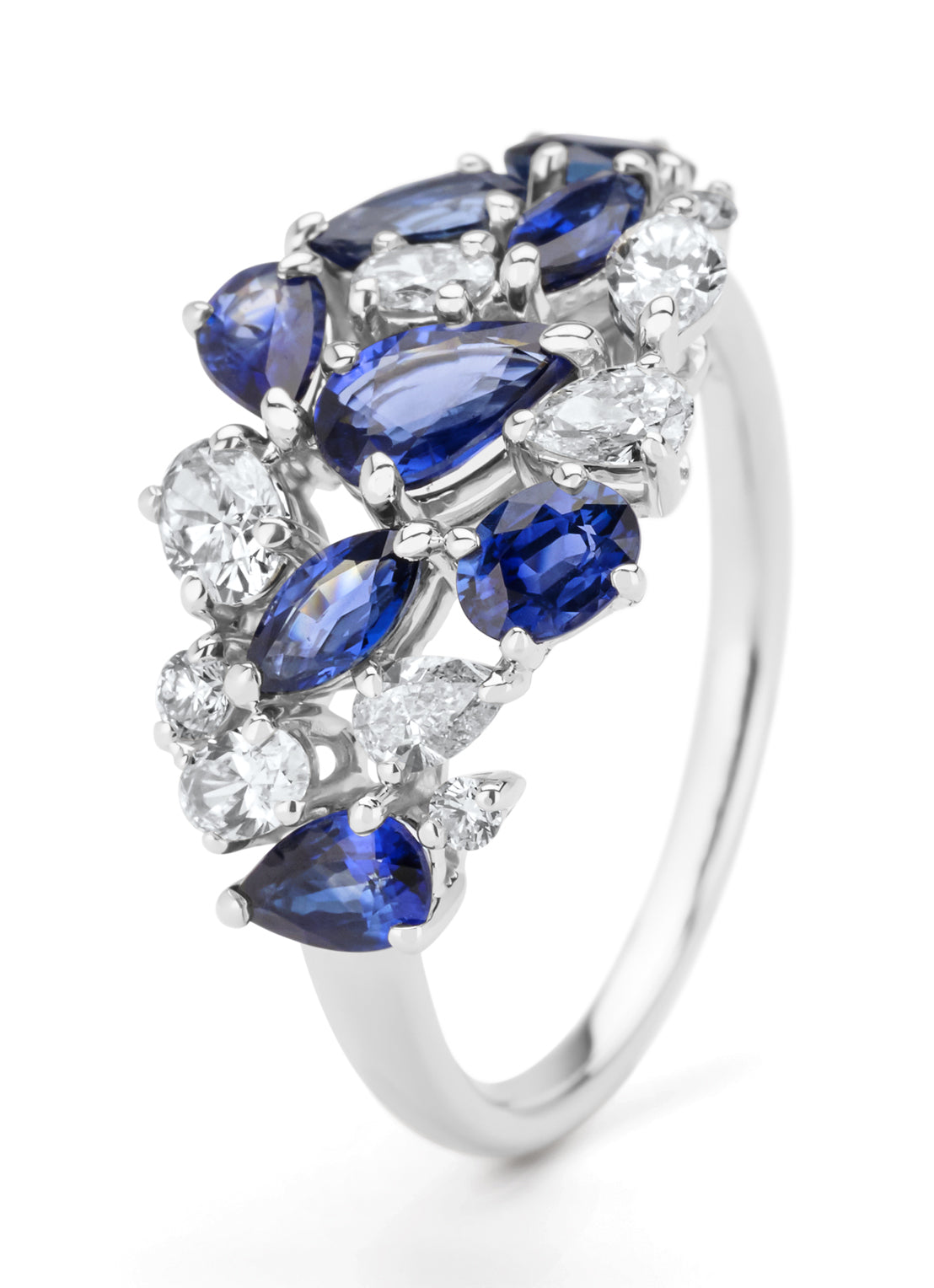 White gold ring, 2.06 ct blue sapphire, Majestic