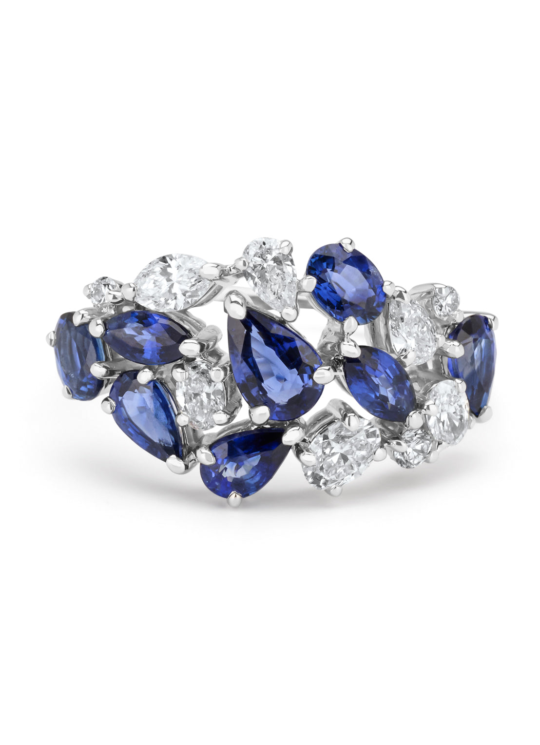 White gold ring, 2.06 ct blue sapphire, Majestic