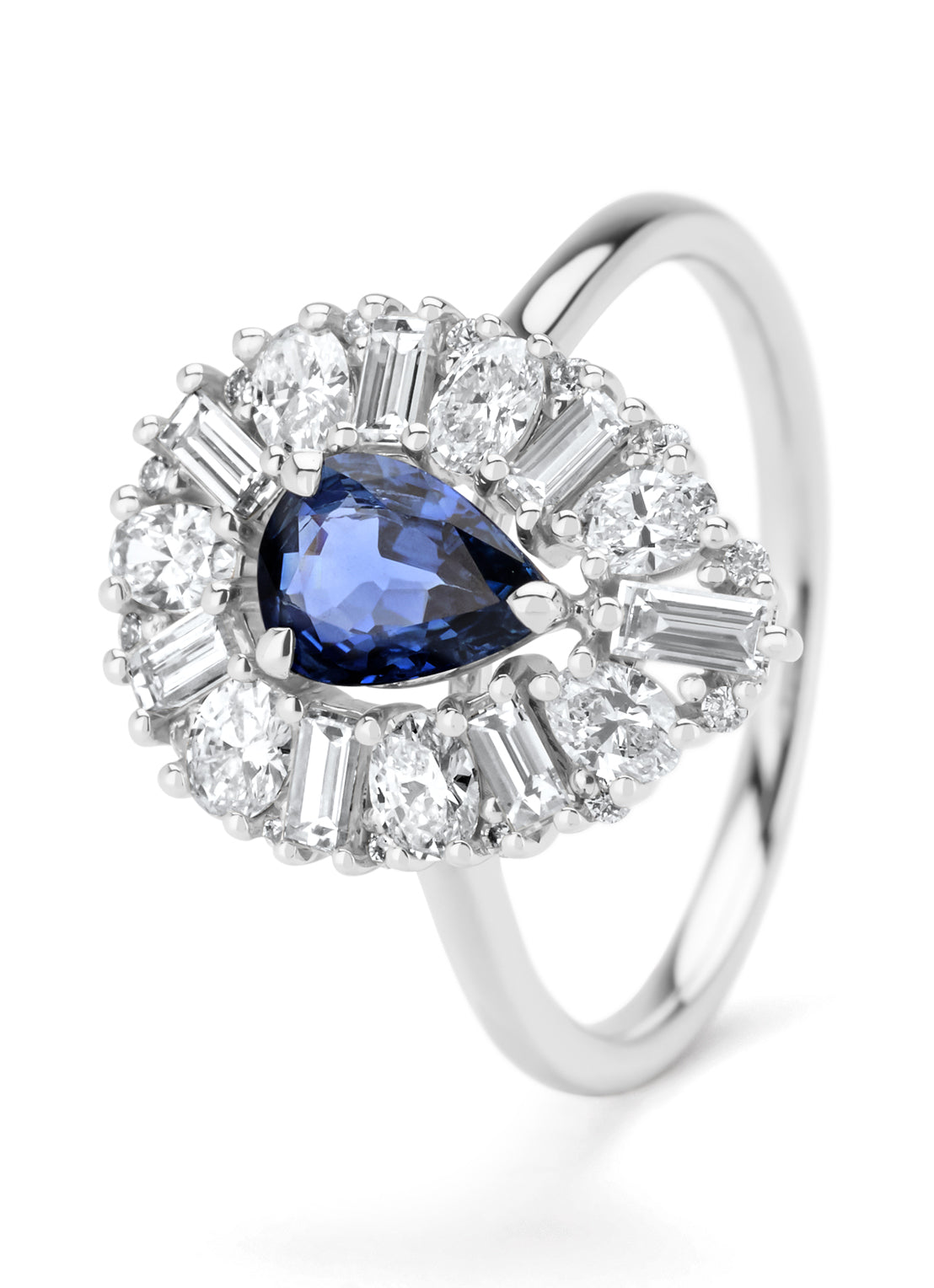 White gold ring, 0.76 ct blue sapphire, gallery