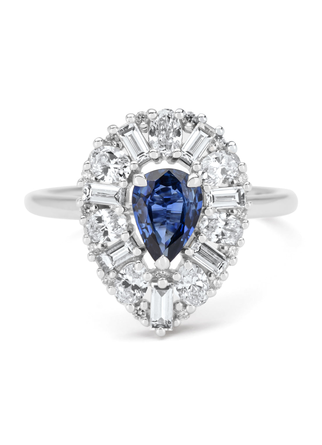 White gold ring, 0.76 ct blue sapphire, gallery