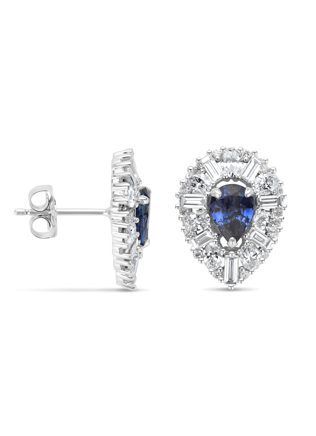 White gold ear jewelry, 1.62 ct blue sapphire, gallery