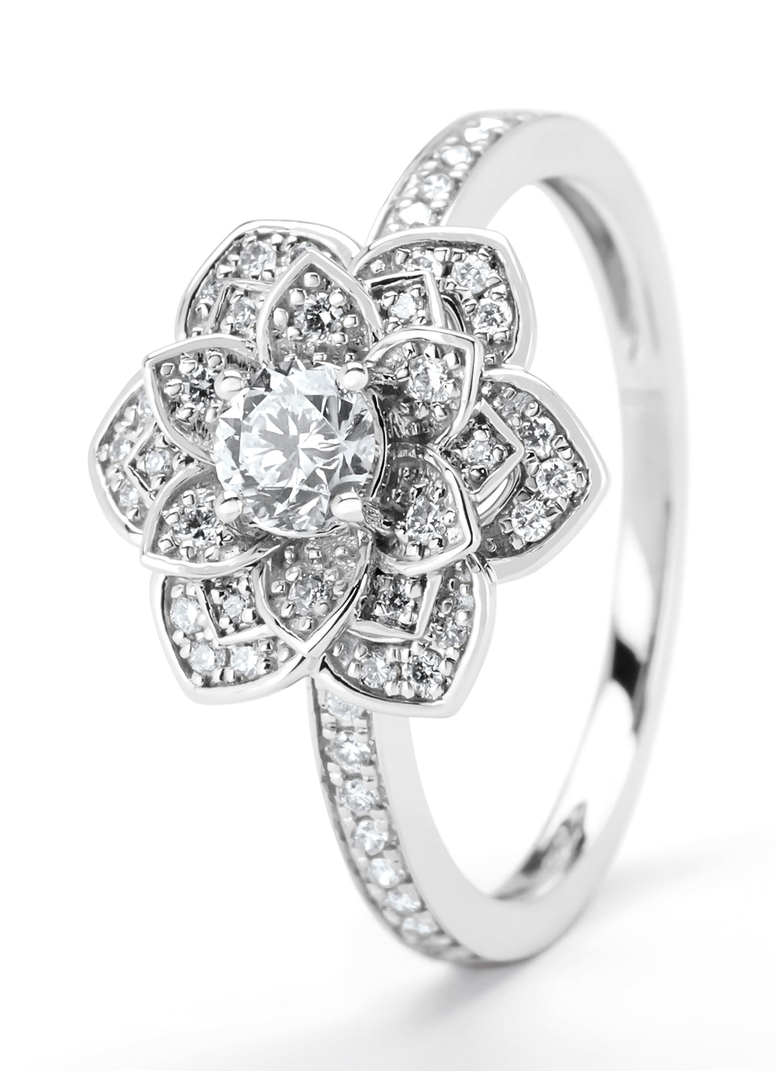 Witgouden ring, 0.50 ct diamant, Caviar