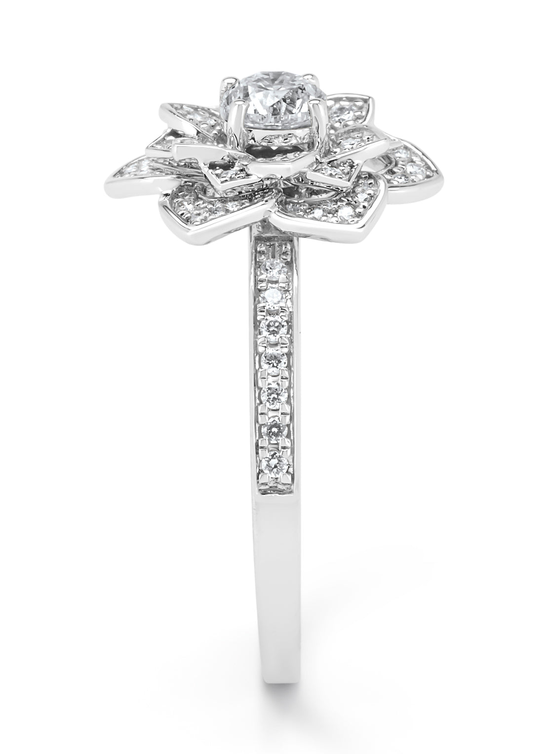 Witgouden ring, 0.50 ct diamant, Caviar