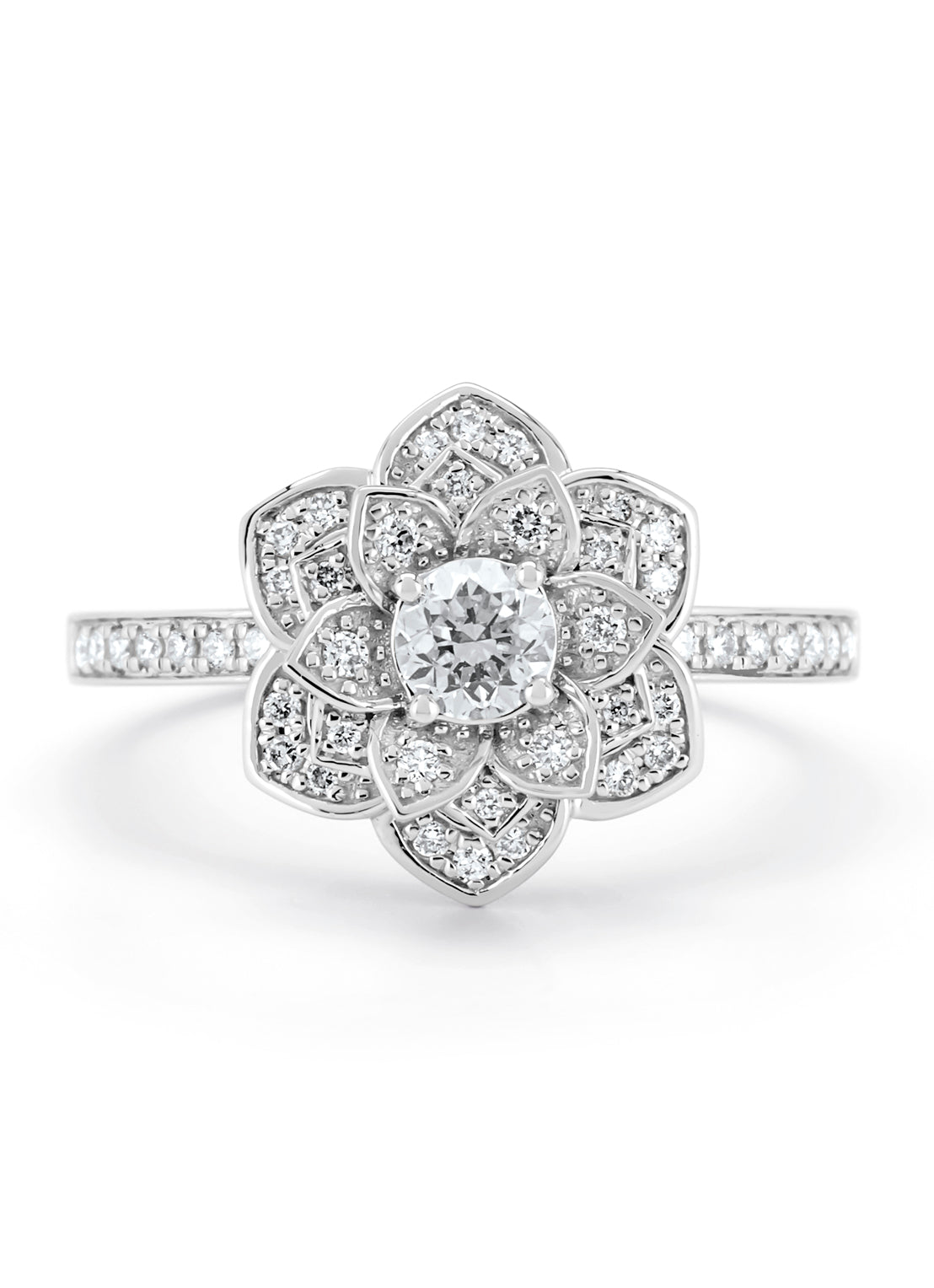 Witgouden ring, 0.50 ct diamant, Caviar