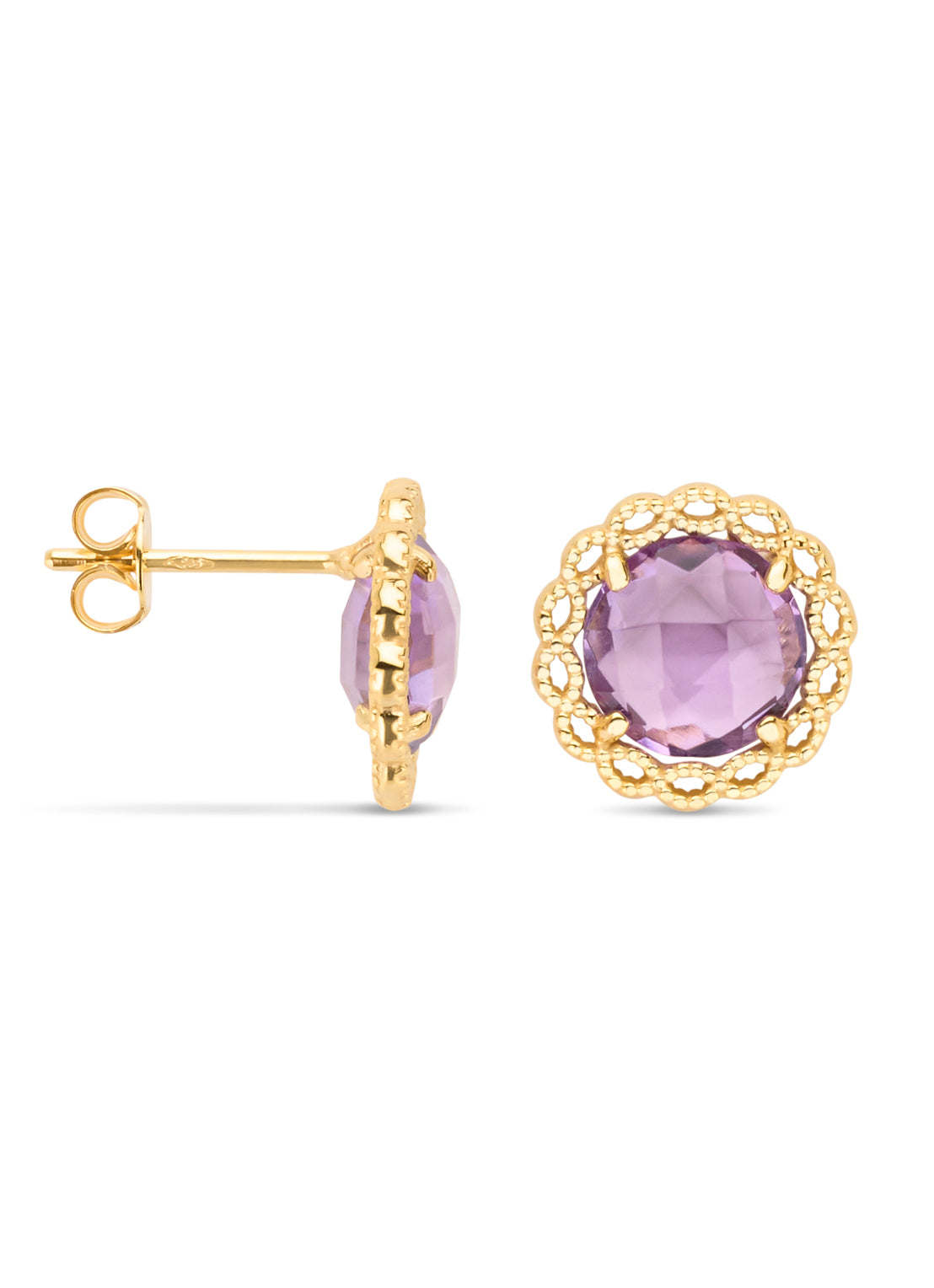 Yellow gold ear jewelry, 3.22 ct purple amethyst, philosophy