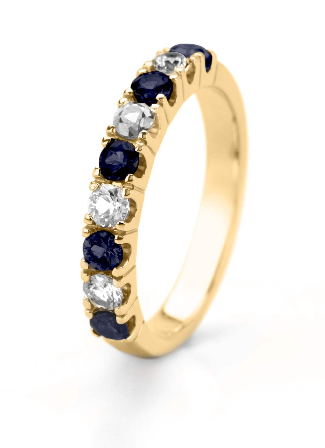 Yellow gold ring, 0.56 ct blue sapphire, ensemble