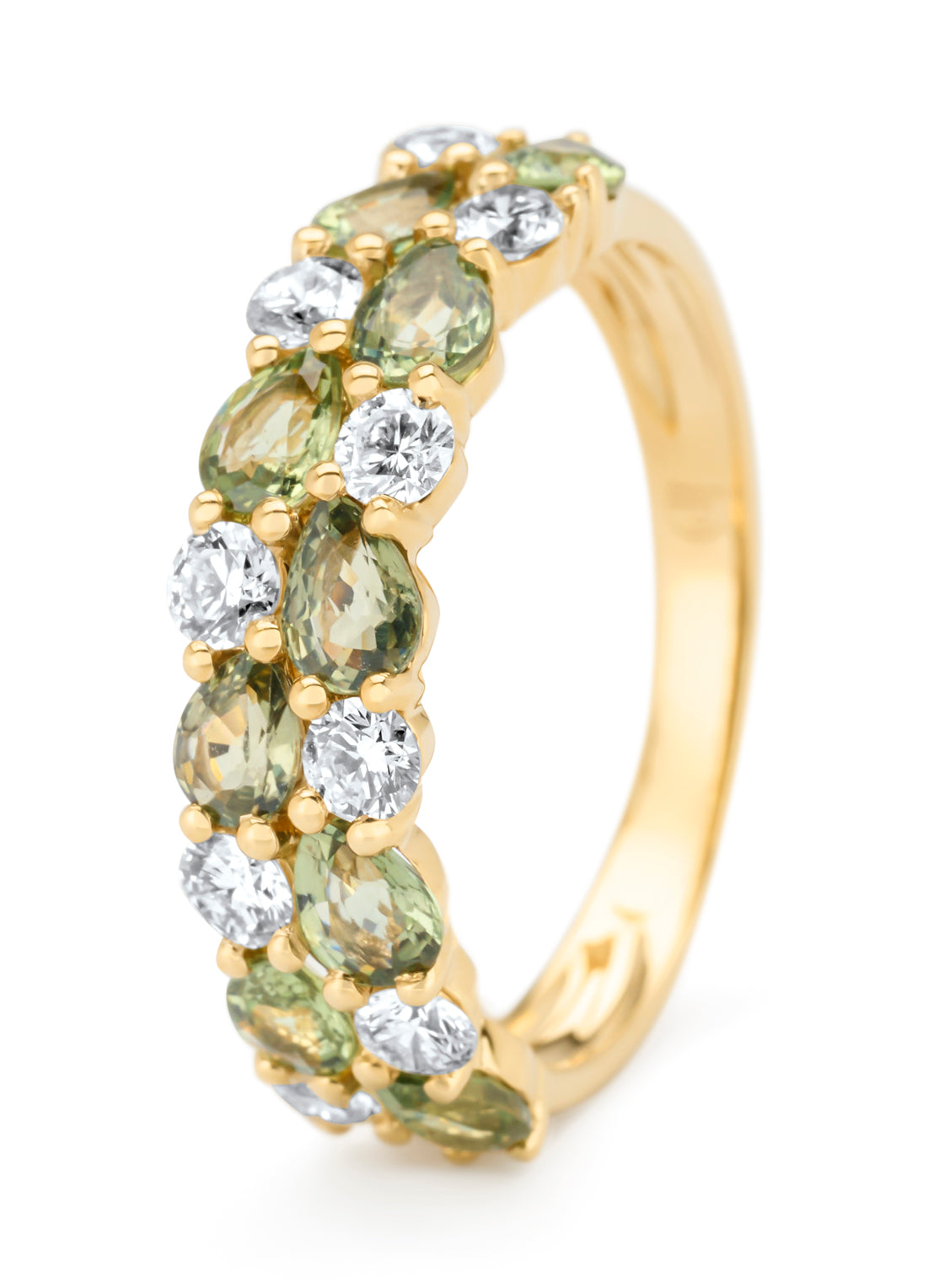Geelgouden ring, 1.65 ct groene saffier, Eden