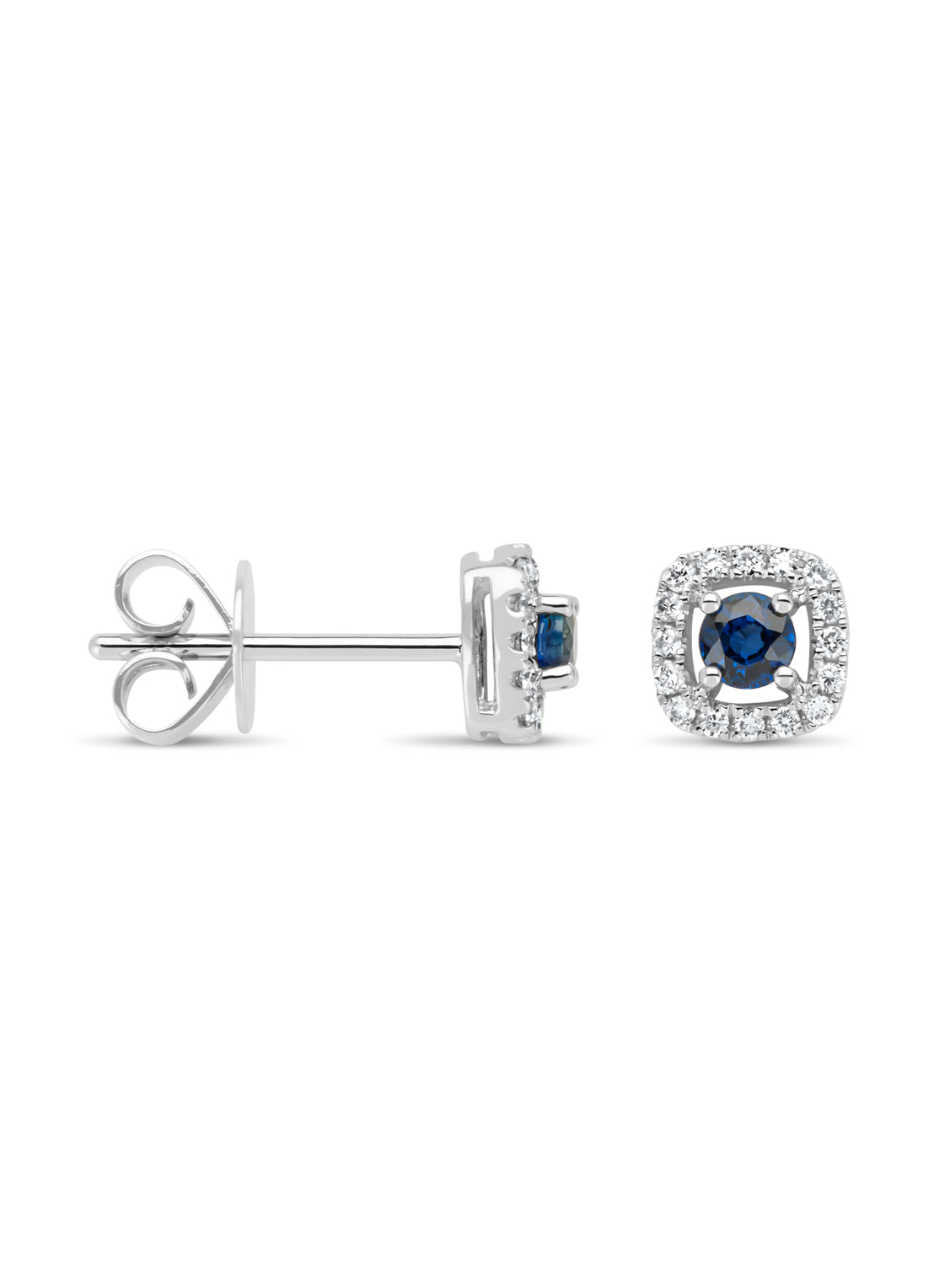 White gold ear jewelry, 0.33 ct blue sapphire, empress