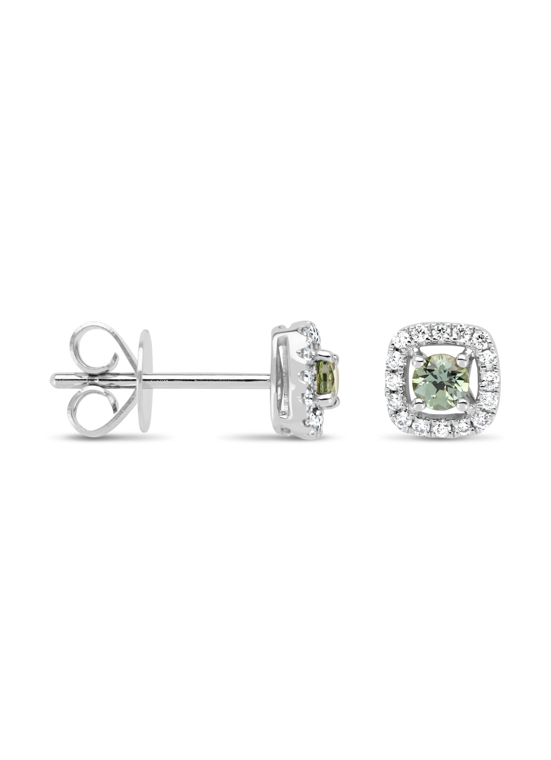White gold ear jewelry, 0.29 ct green sapphire, empress