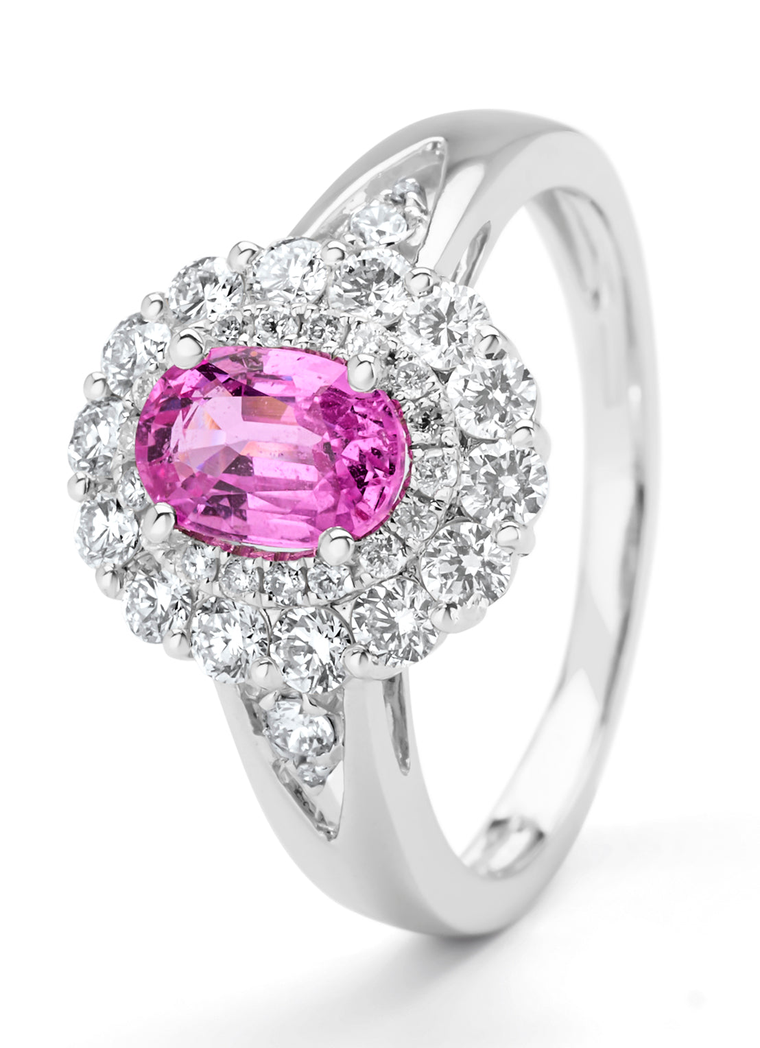 Witgouden ring, 1.07 ct roze saffier, Majestic
