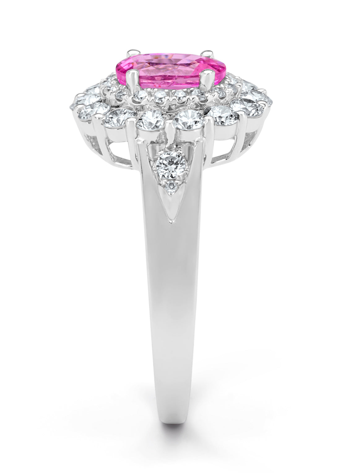 Witgouden ring, 1.07 ct roze saffier, Majestic