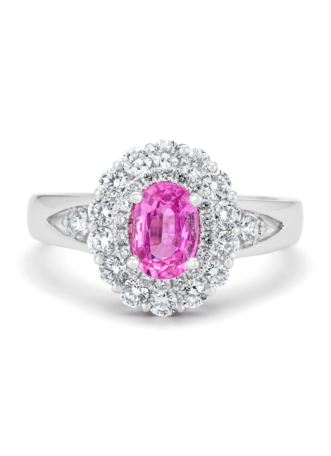 Witgouden ring, 1.07 ct roze saffier, Majestic
