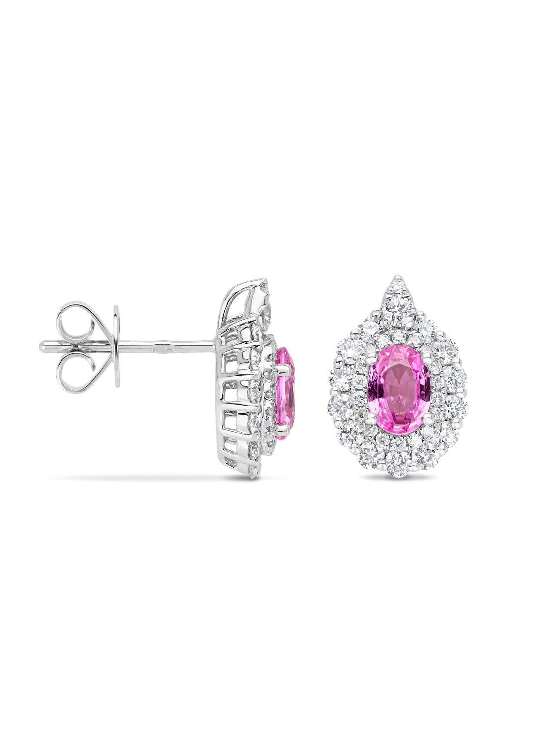 White gold earrings, 1.05 ct pink sapphire, Majestic