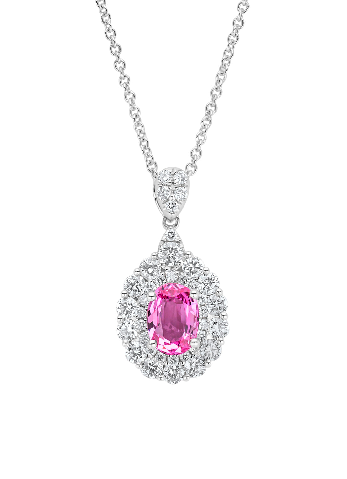 White gold necklace, 1.22 ct pink sapphire, Majestic