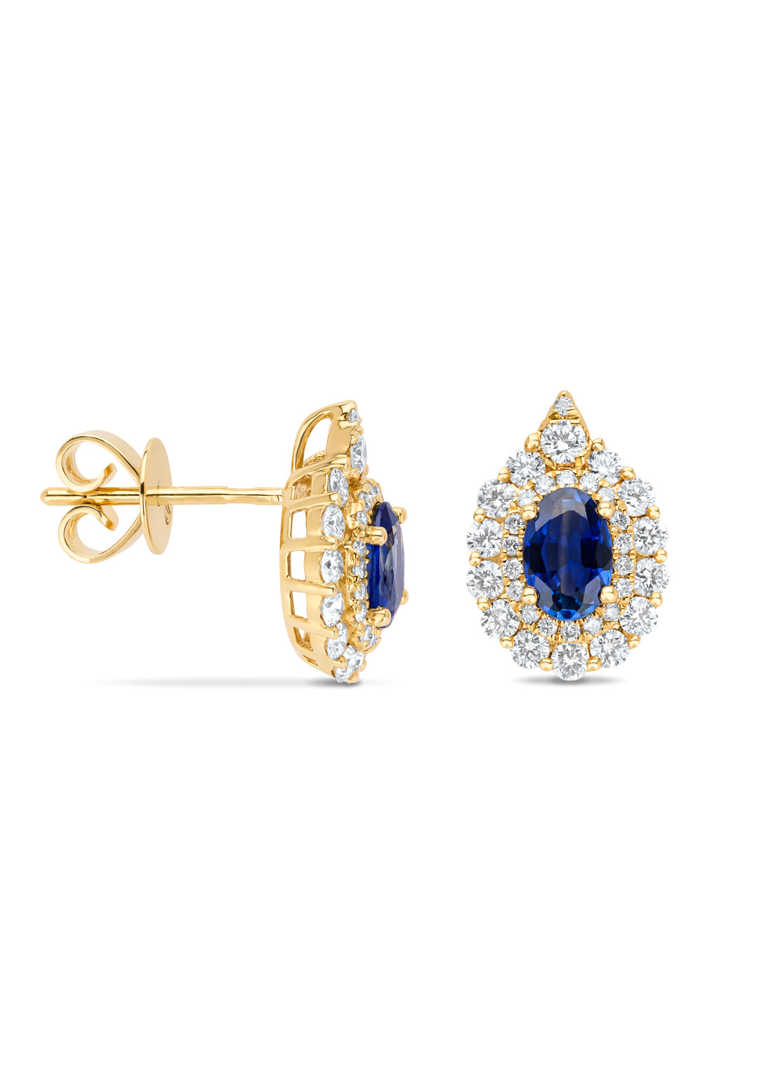 Yellow gold earrings, 1.05 ct blue sapphire, Majestic