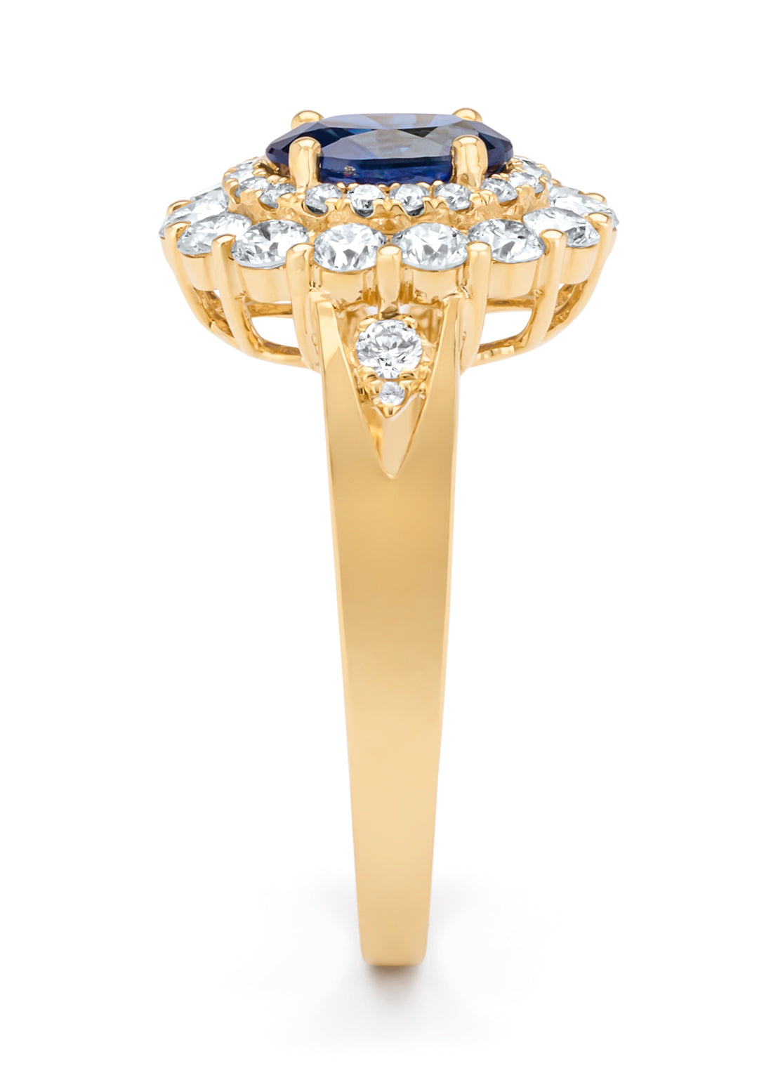 Geelgouden ring, 0.97 ct blauwe saffier, Majestic