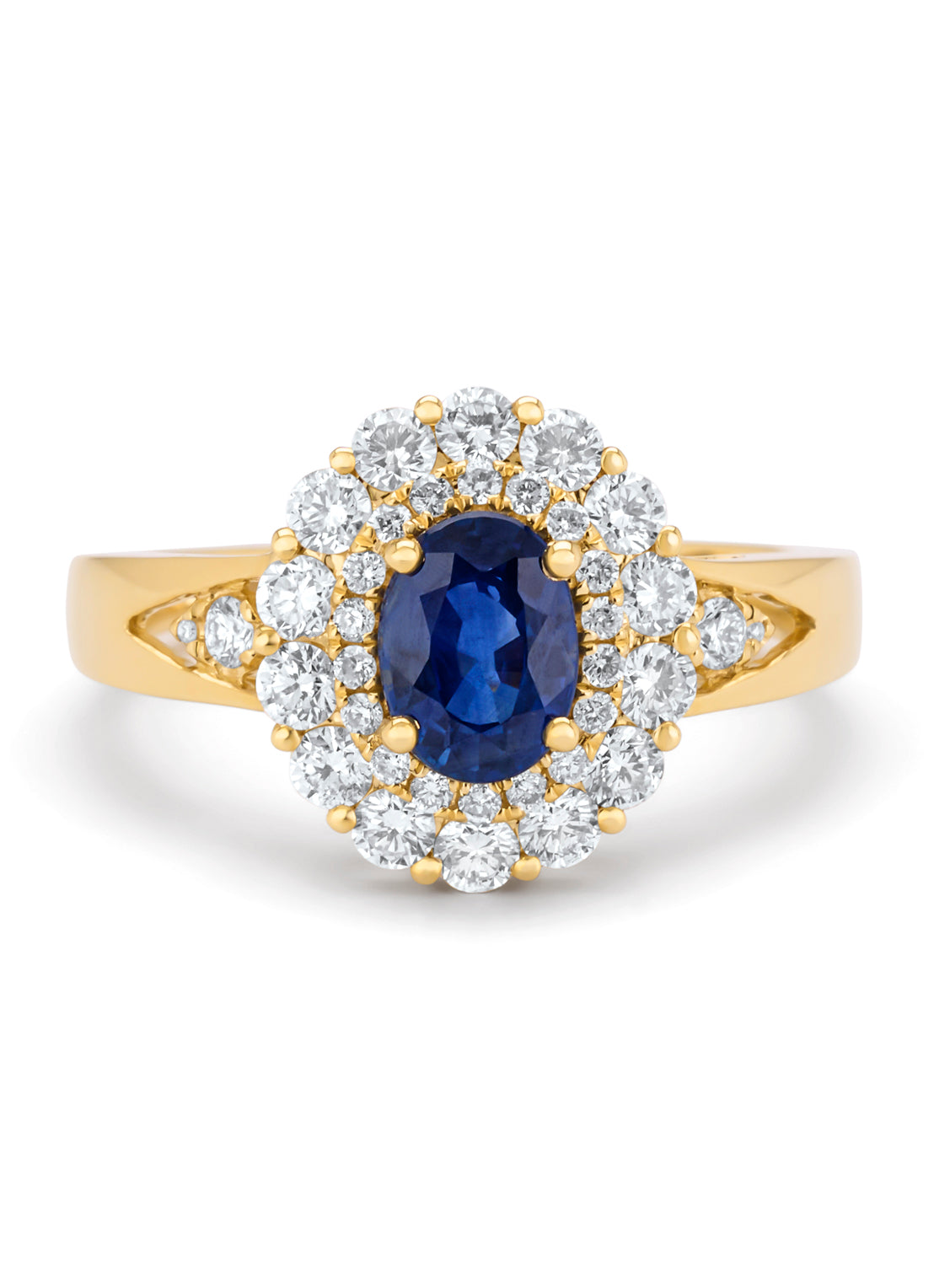 Geelgouden ring, 0.97 ct blauwe saffier, Majestic