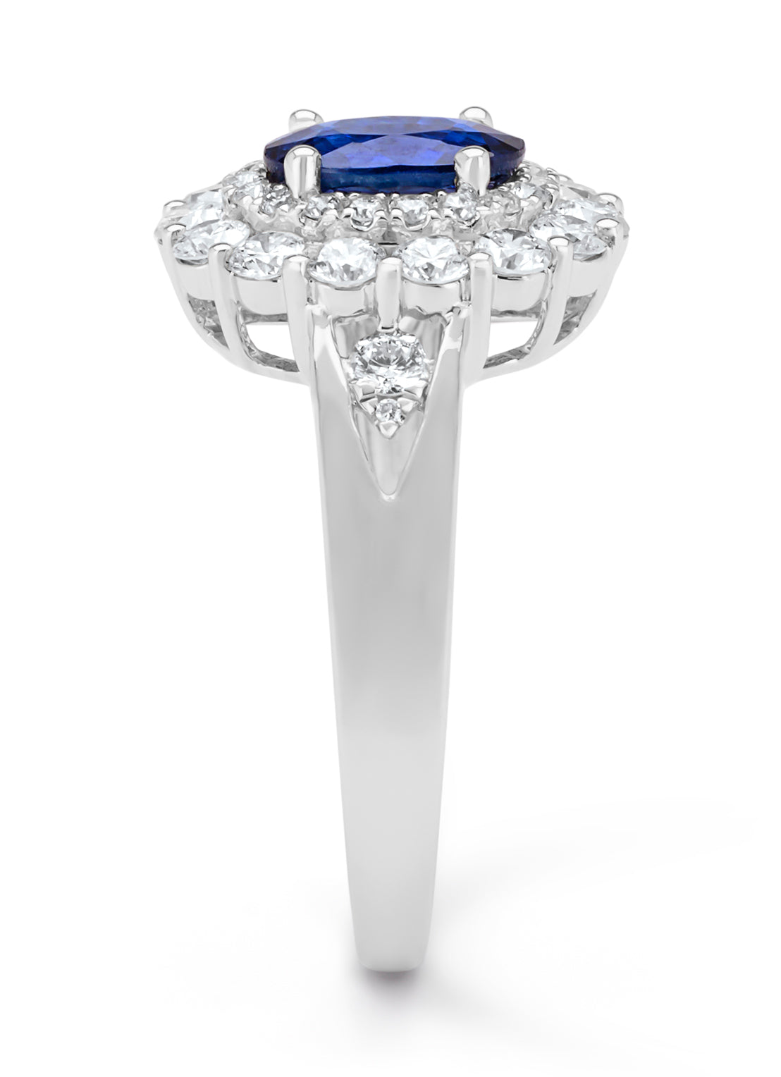 Witgouden ring, 0.98 ct blauwe saffier, Majestic