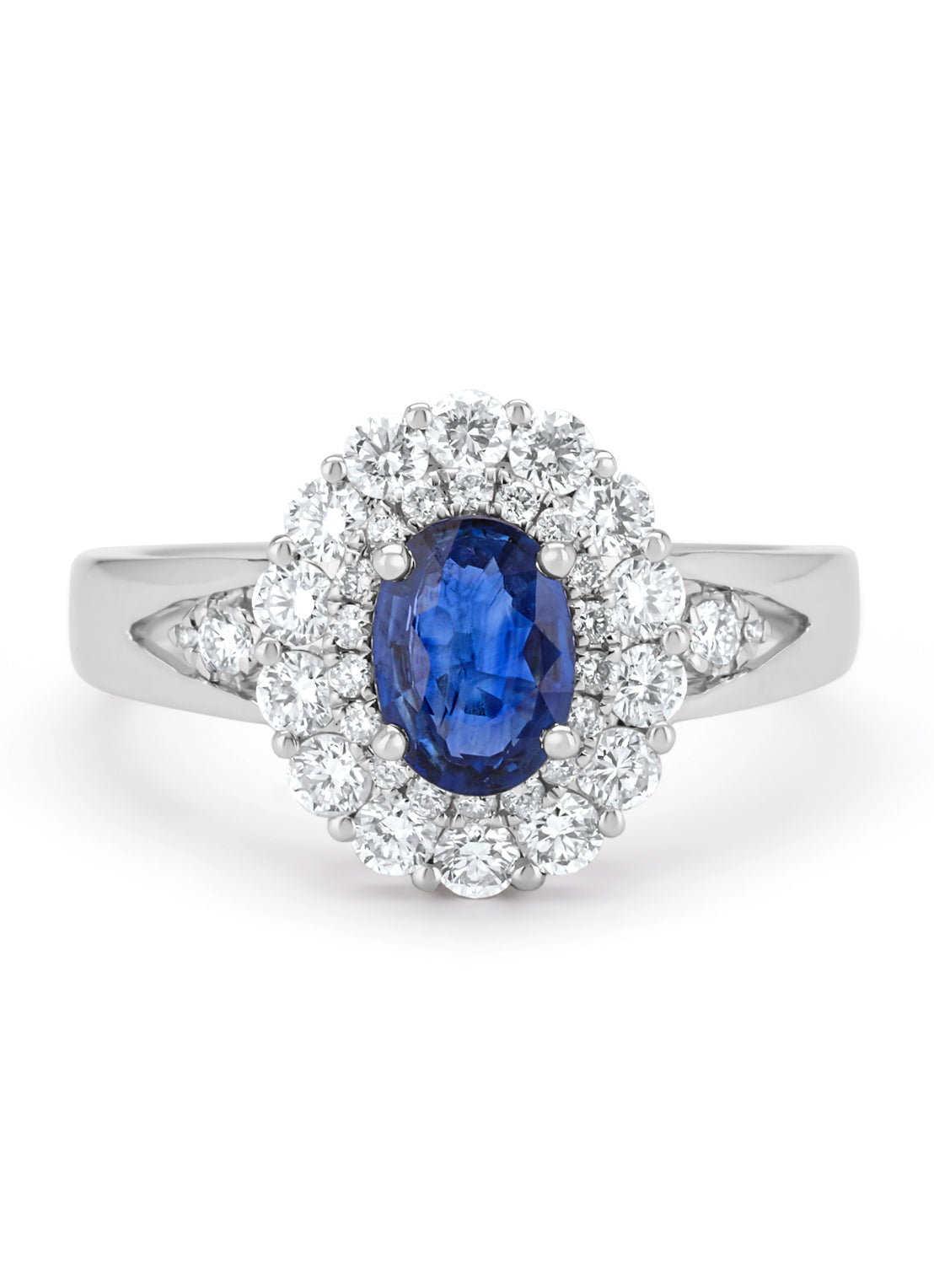 Witgouden ring, 0.98 ct blauwe saffier, Majestic