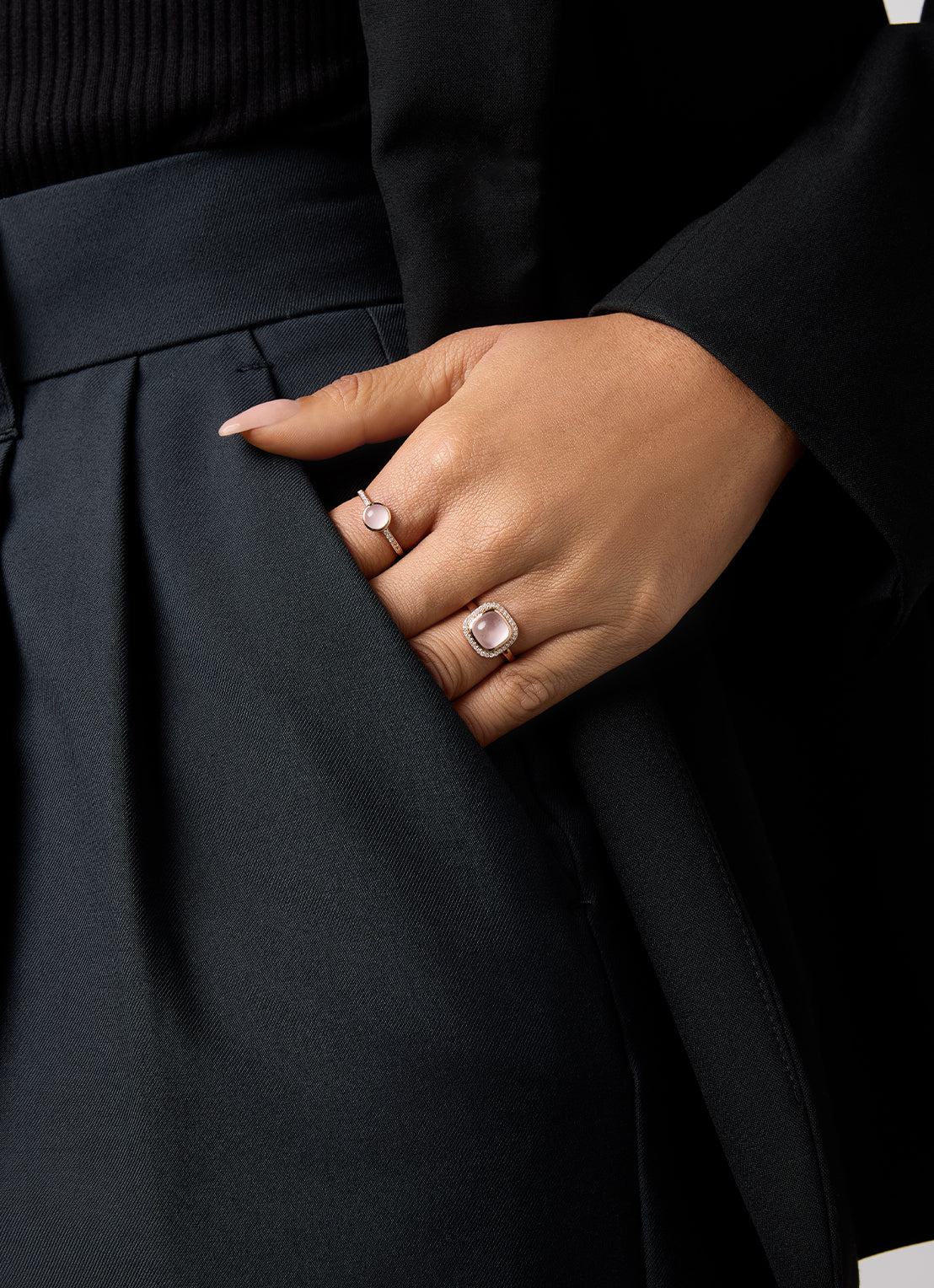 Roségouden ring, 0.91 ct rozenkwarts, Little Drops