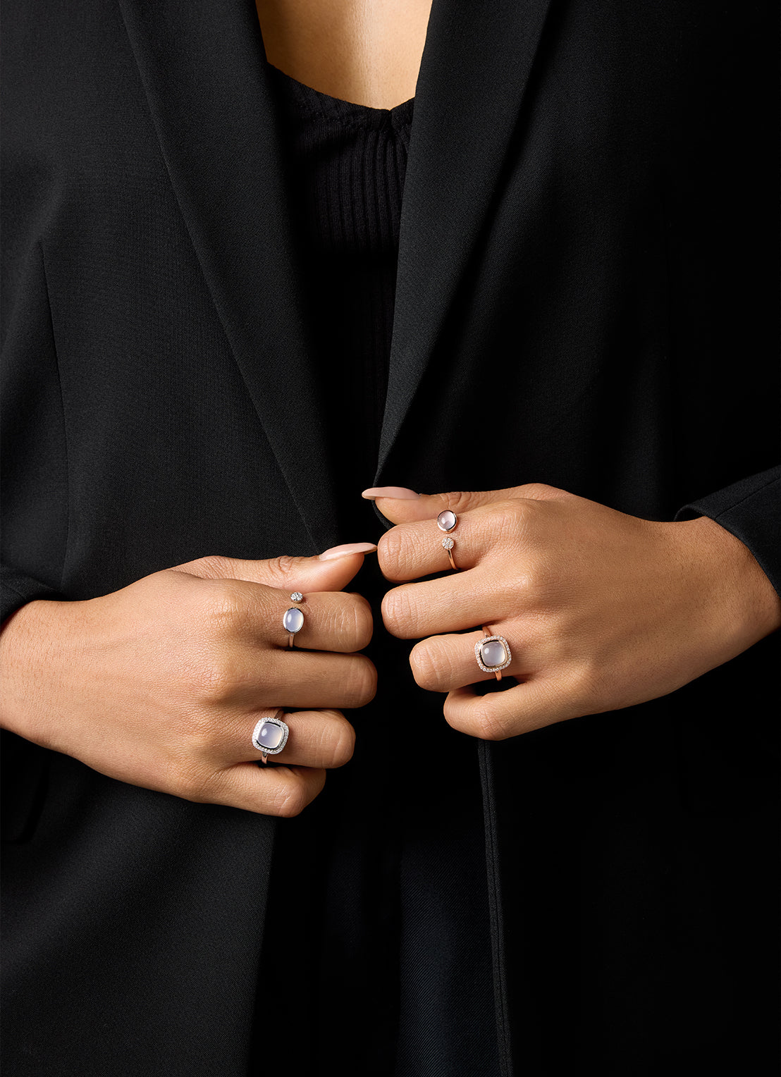 White gold ring, 1.19 CT Blue Chalcedone, Little Drops