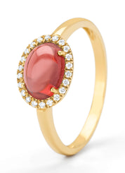 Yellow gold ring, 1.63 ct grenade, little drops