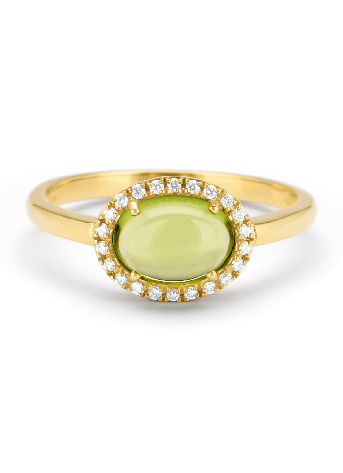 Yellow gold ring, 1.60 ct peridoot, little drops