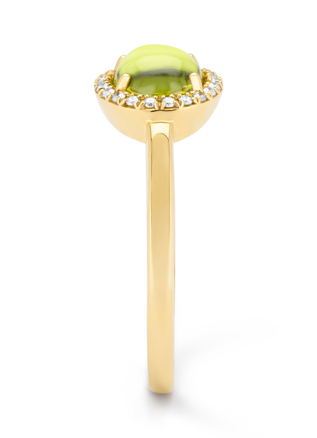 Yellow gold ring, 1.60 ct peridoot, little drops