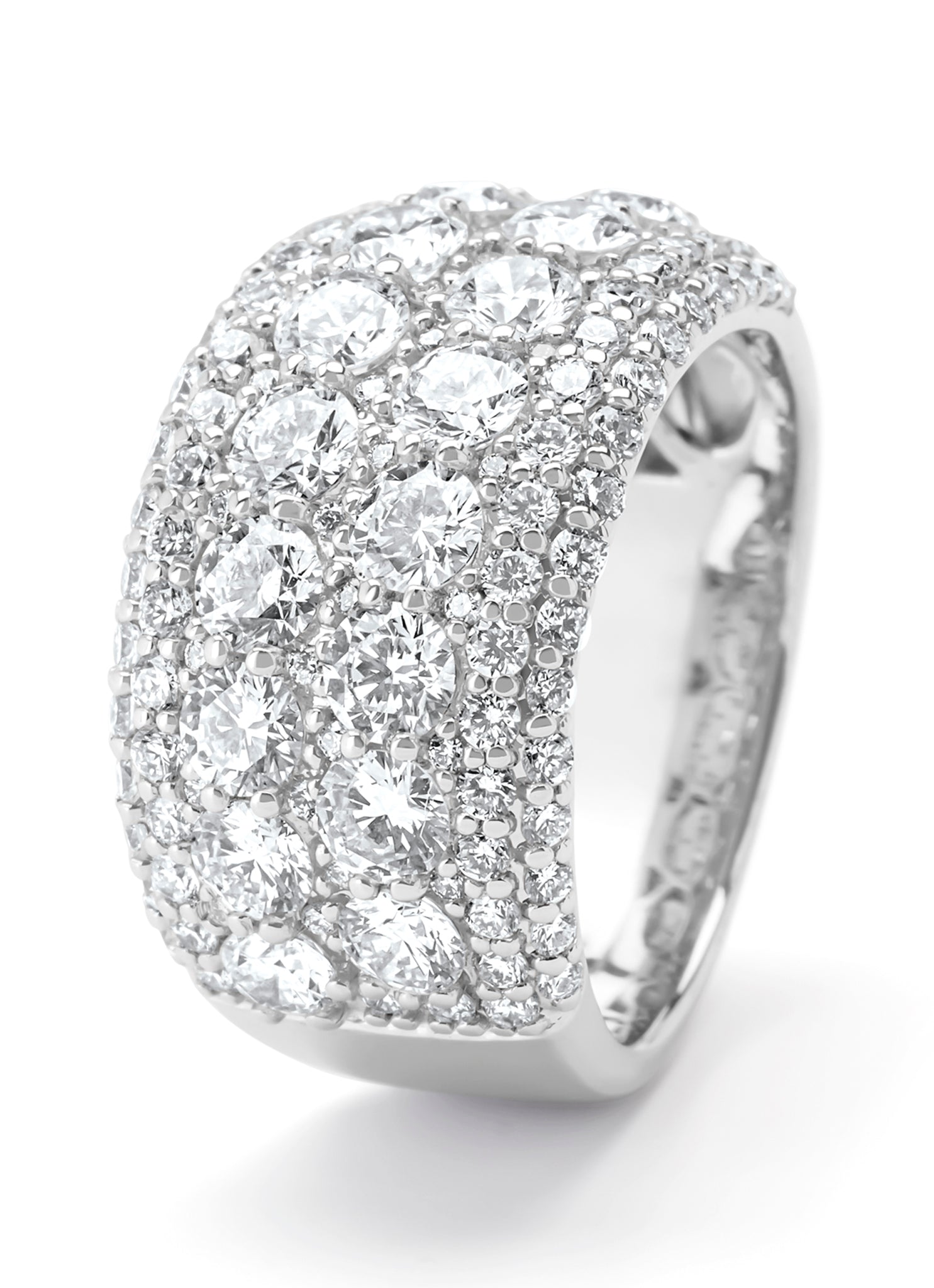Witgouden ring, 3.28 ct diamant, Caviar