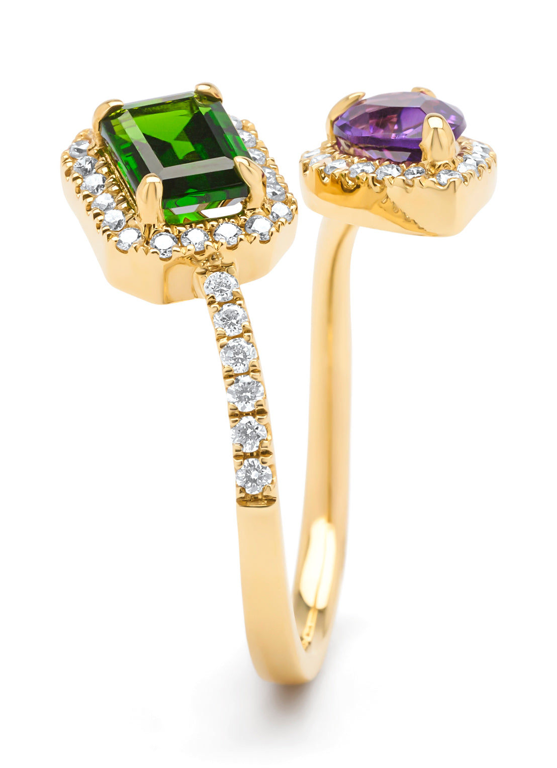 Yellow gold ring, 0.97 ct chrome diopside, Gallery