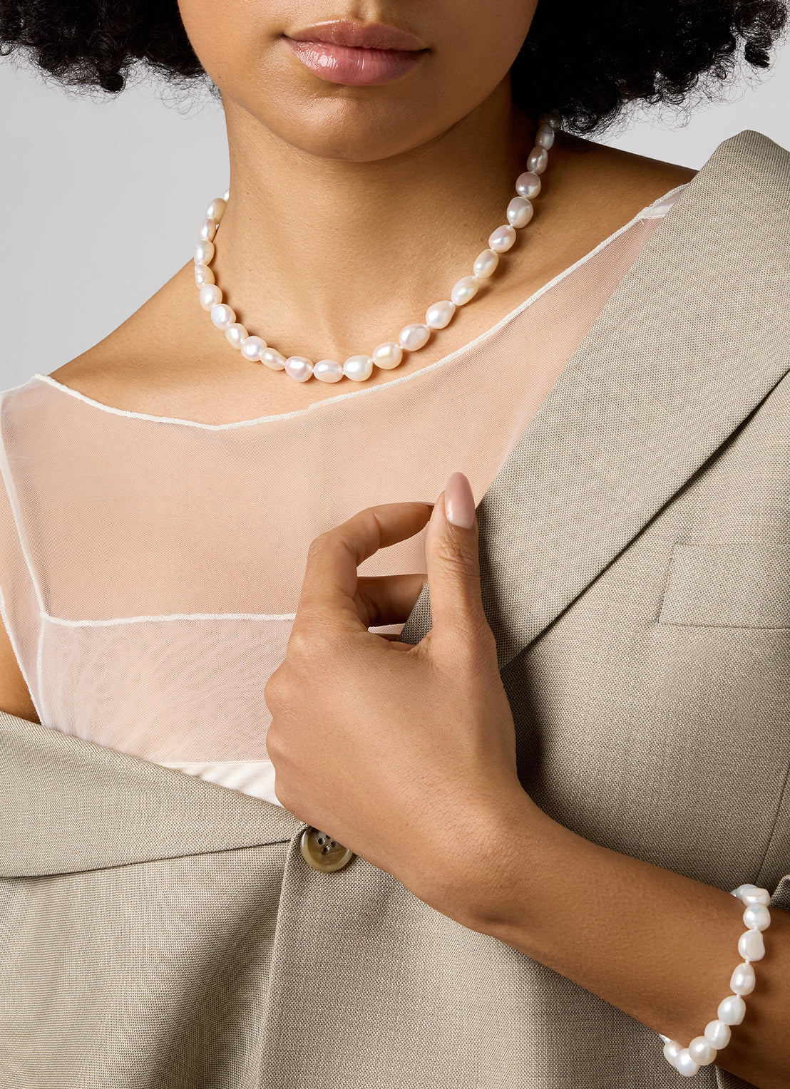 Geelgouden barok parelketting Rivièra 45 cm