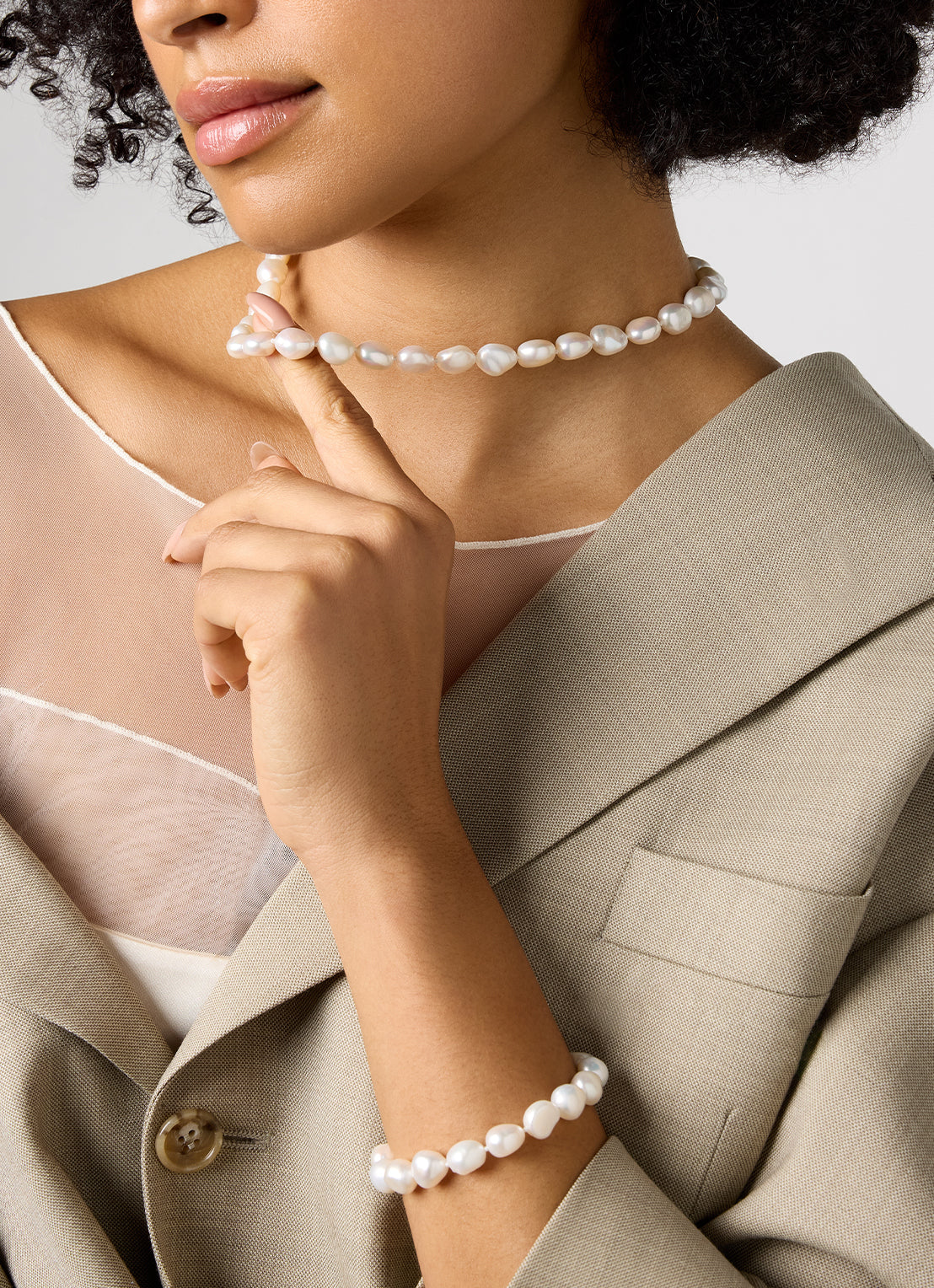 Geelgouden barok parelketting Rivièra 45 cm