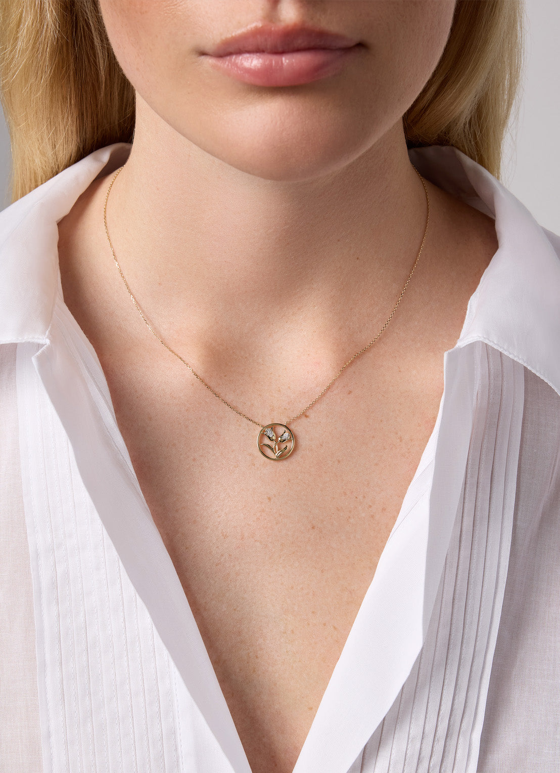 Geelgouden Tulp collier, 0.03 ct diamant, Dutch icons