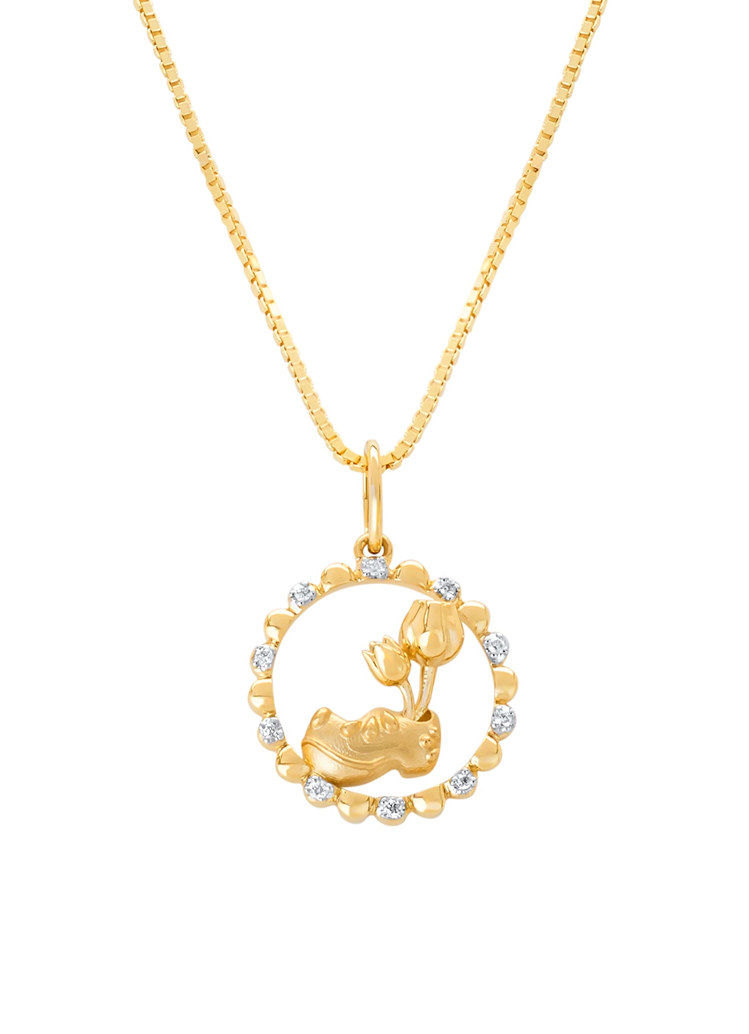Yellow gold clog pendant, 0.03 ct diamond, Dutch Icons