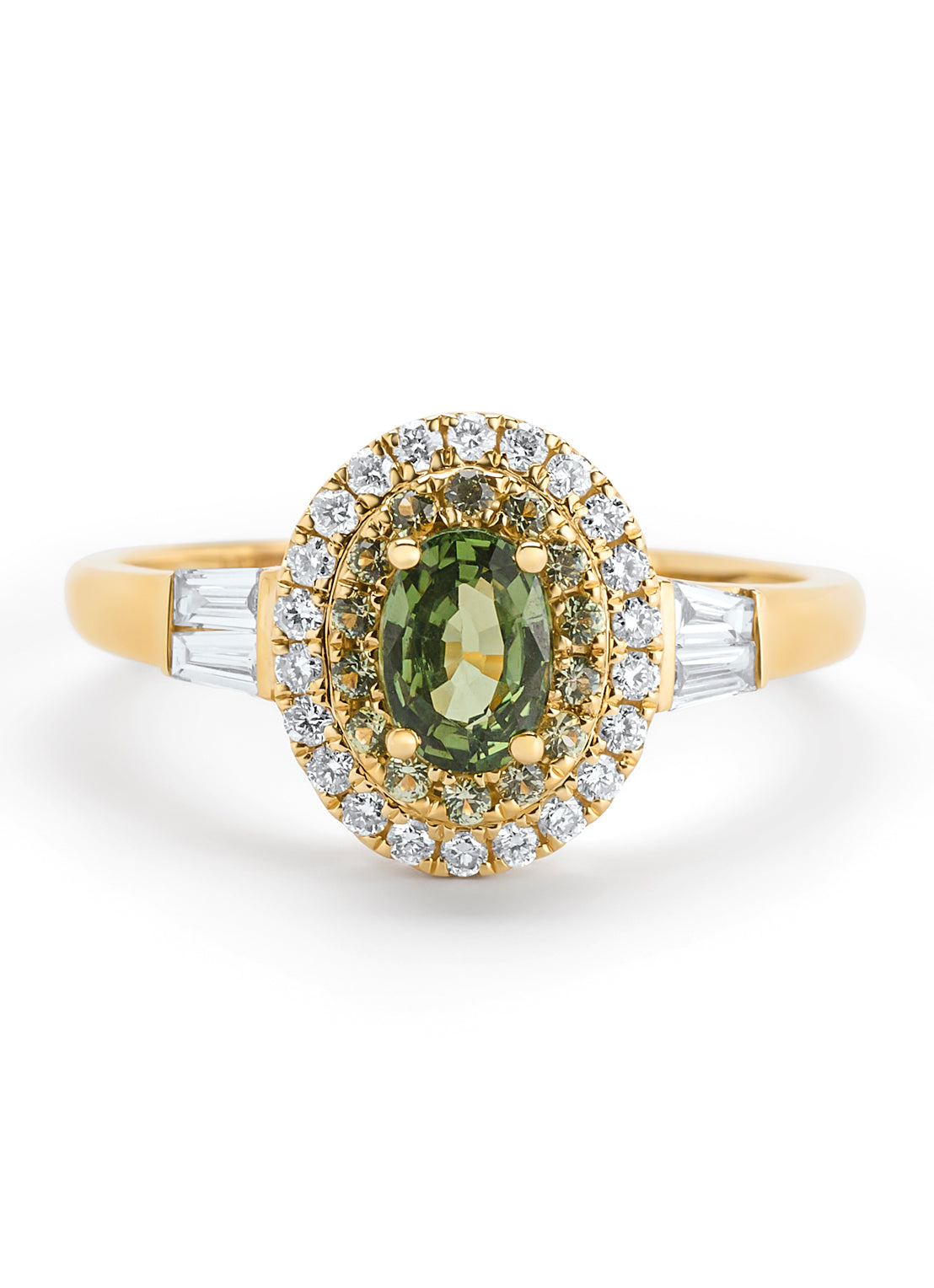 Geelgouden ring, 0.79 ct groene saffier, Eden