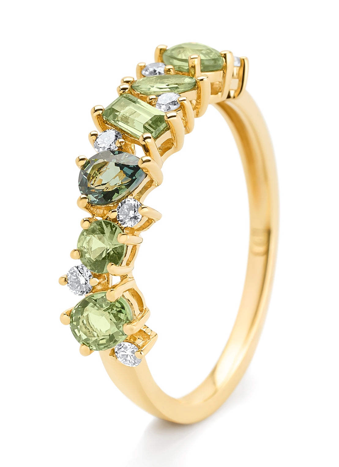 Geelgouden ring, 1.10 ct groene saffier, Eden
