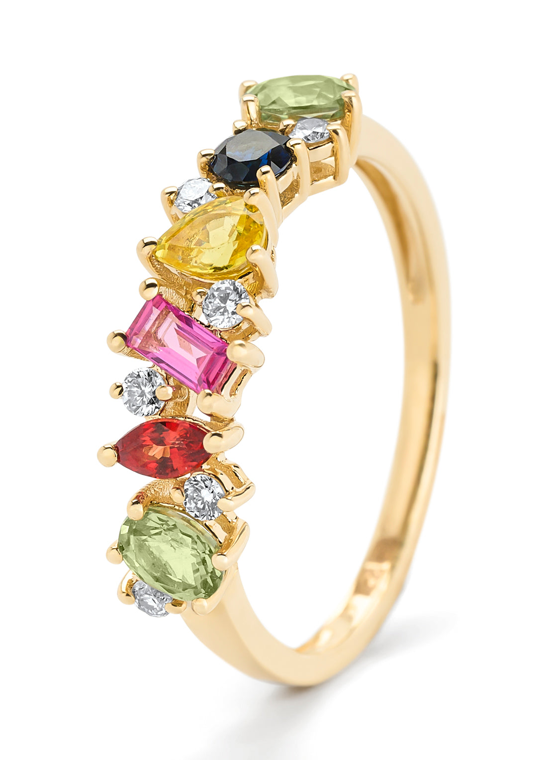 Geelgouden ring, 0.42 ct groene saffier, Eden