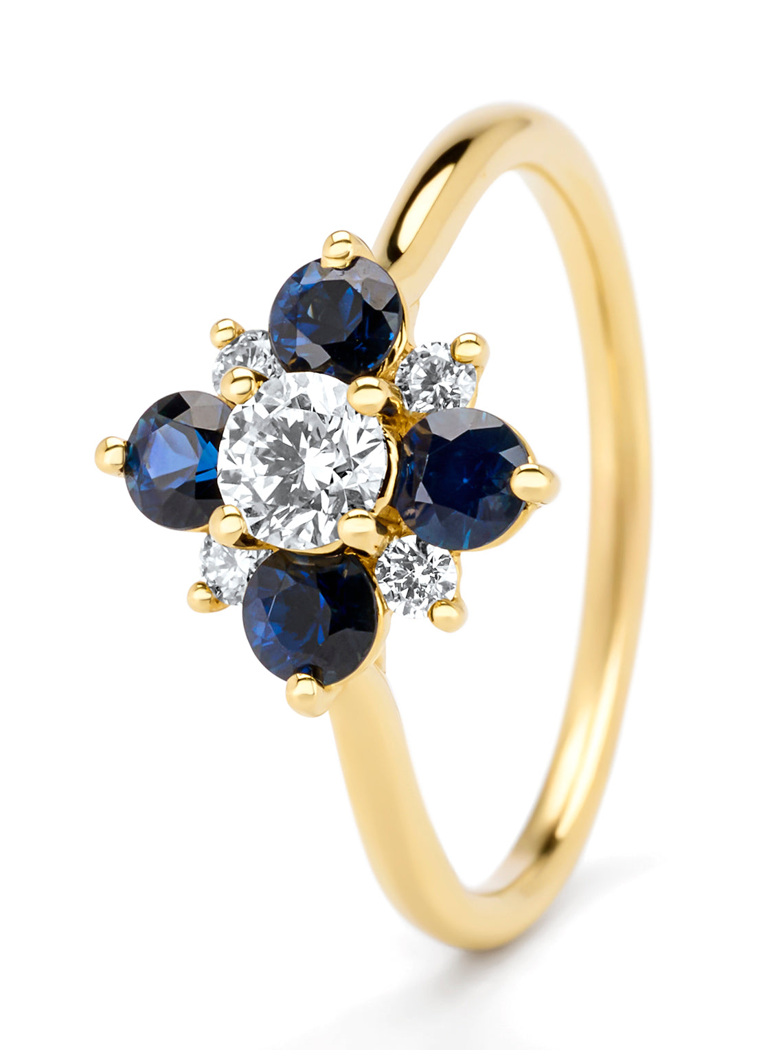 Geelgouden ring, 0.74 ct blauwe saffier, Gallery